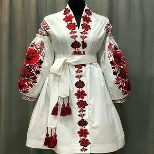 Personnalisé haut de gamme été européen vêtements OEM élégant vintage col en v Maxi dames à manches longues femmes robe décontracté 100% robe en lin - Product Image 2