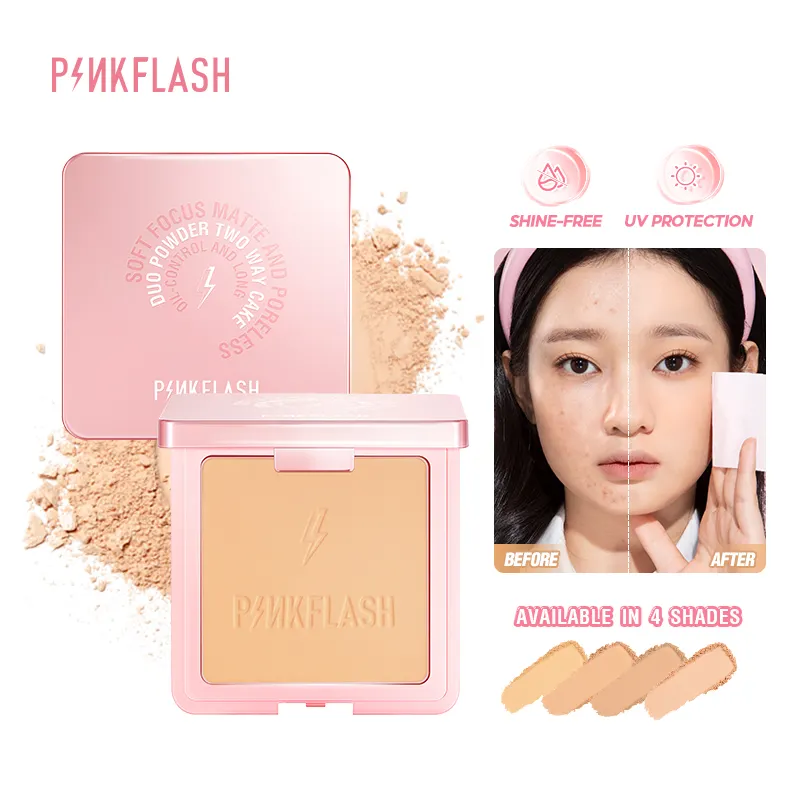 مستحضرات تجميل PINKFLASH F17 مستحضرات تجميل كيك ثنائية الاتجاه بودرة بودرة مدمجة الأساس للبشرة الدهنية