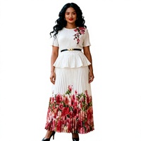 Ensemble 2 pièces plissé en polyester brodé et imprimé, style vintage africain et européen, grande taille, pour femme, collection été Miyake
