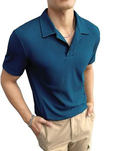 Camiseta informal sólida de media manga con cuello de polo de ajuste regular para hombre de alta calidad - Product Image 3