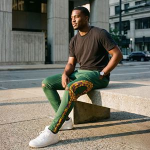 Pantalons de survêtement en toile mi-lourds pour hommes personnalisés Y2K, genou déchiré, bande latérale délavée, panneau graphique, coupe slim, streetwear, joggers - Product Image 1