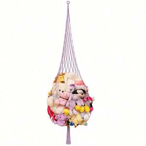 Boho Animal Holder Organizer Macrame Woven <b>Wall</b> Hanging <b>Storage</b> Bag Net Macrame Toy Hammock for Stuffed Animals - Product Image 4