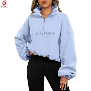Meilleure vente de haute qualité à la mode décontracté hiver sweat quart fermeture éclair goutte épaule et conception surdimensionnée avec doublure - Product Image 6
