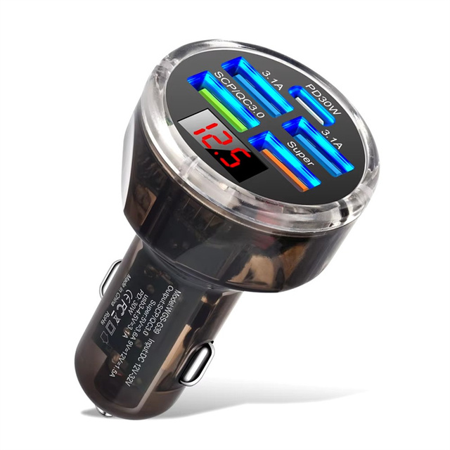 PD30W Widely Compatible Fast Charging Car Charger Digital Display 5-in-1 Mini Portable Cars Chargers Fast LED Car Chargers