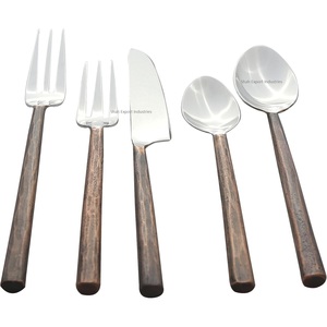 Elegante juego de cubiertos de metal y plata con mango redondo antiguo de cobre para el hogar, hoteles, mesa de comedor, juegos de cubiertos - Product Image 2