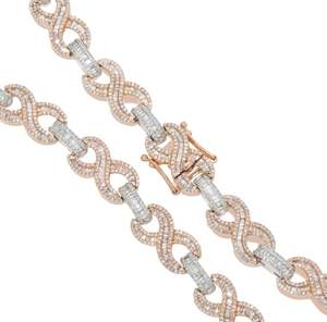 Collar de Plata con Cadena de Eslabones Infinitos y Diamantes de Imitación CZ de 15 mm, Estilo Baguette, Personalizado - Product Image 2