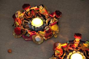 Handmade Recycled Material Rajasthani Dolls Puppet <b>Tealight</b> Candle Holder, Multicolor (13 cm x 13 cm 6.5 cm) (Pack of 1) - Product Image 6