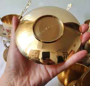 Taza y platillo de diseño en relieve de latón puro para servir té, café, vajilla, volumen 150 ML - Product Image 4