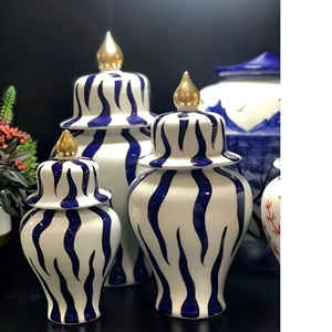 Handcrafted Golden and Ceramic Color for Home Decor Hollow Out Ginger Jar <b>Set</b> Traditional Pierced Ginger Jar with Lid - Product Image 2