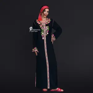 Caftan marocain en satin noir Caftan robe arabe avec très beau travail manuel pour femme musulmane européenne fille en gros