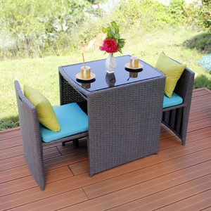 Luxury Three Piece Stainless Steel Outdoor Furniture Set Compact Space Saving Lounge Chairs Waterproof Cushion Garden <b>Coffee</b> Tab - Product Image 3