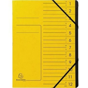 Yellow 170g/m Exacompta Colored Chipboard <b>A4</b> Filing <b>Folder</b> with 12 Black Compartments - Product Image 1
