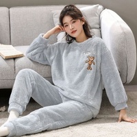 Ensemble de pyjama en micro polaire doux pour femmes, pyjama d'hiver à manches longues mignon |   Ensemble de pyjama en flanelle pour femmes, confortable et chaud, nouvelle arrivée 2026