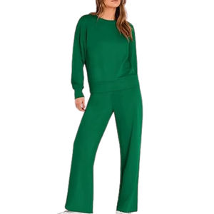 Conjunto de sudadera personalizada barata OEM a granel al por mayor, conjunto de chándal de algodón transpirable con logotipo personalizado para mujer, conjunto de 2 piezas - Product Image 5