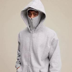 Pasamontañas Zip Hoodies Logotipo personalizado Moda Fleece Ski Mask Hoodies Hombres Streetwear Full Zip Mask Hoodie con máscara Sudaderas Hombre - Product Image 1