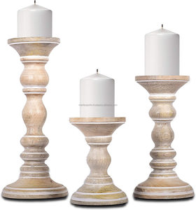 Customizable White Distressed Mango Wood and <b>Tall</b> Metal Pillar Candle Stand Set Various Sizes for Home Decoration and Christmas - Product Image 5