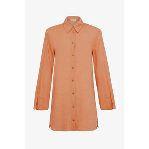 Blusa informal de lino con detalles bordados, corte holgado, cuello asimétrico y media manga - Product Image 1