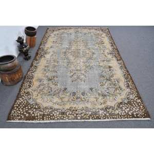 Traditionnel Beige Marron Grand 5.7X9.6 pieds Laine Vintage Tapis Turc Patchwork pour Salon Couloir Décorations Latex - Product Image 1