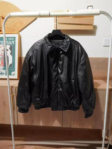 Veste en cuir véritable personnalisée pour homme, vintage, lisse, monochrome, respirante, avec col montant, logo sur le devant, fermeture éclair - Product Image 6