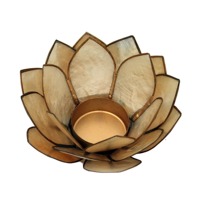 Porte-bougie en nacre de coquille de capiz, motif fleur de lotus, avec bordure en métal doré, fait main, résistant à la chaleur, durable, pour Pâques, Noël, la Saint-Valentin