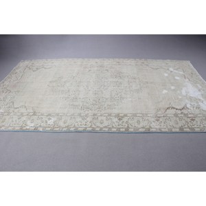 Grand tapis turc vintage 5,9x10,4 pieds, tapis en laine unie gris bleu - Product Image 3