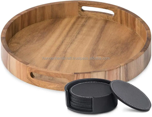 Bandeja Redonda de Madera Natural con Bandeja de Metal Rústica para Hogar, Hotel y Restaurante, Personalizable OEM ODM - Product Image 5