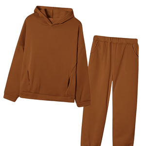 Conjunto Deportivo Unisex Marrón Liso, Sudadera con Capucha y Pantalones Jogger para Invierno, Ropa Deportiva Informal, Cómoda y Holgada, Venta al Por Mayor - Product Image 3