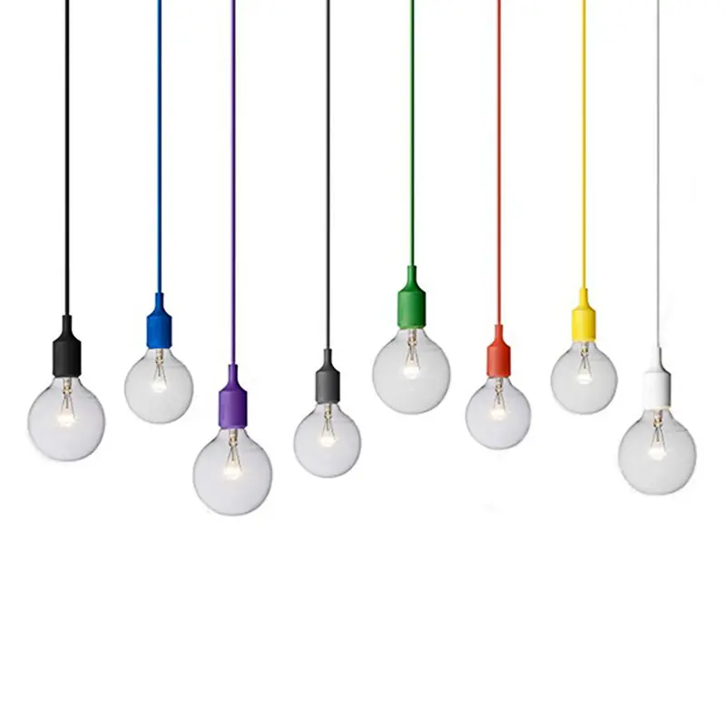 Недорогая силиконовая Подвесная лампа E27 «сделай сам», цветной потолочный светильник для люстры, комнатное освещение