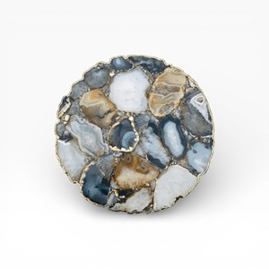 แผ่นรองแก้วหินโมเสกอาเกตหลากสีธรรมชาติ พร้อมขอบสีทอง สำหรับตกแต่งอย่างหรูหราและมีศิลปะ - Product Image 1