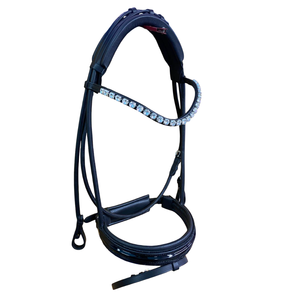 Bride équine en cuir roulé pour chevaux Bandeaux équestres confortables avec cristaux et muserolle Équipement de cheval de course d'équitation - Product Image 1