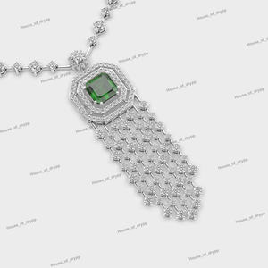 Collar de Plata con Moissanita y Diamante, con Piedra Verde Corte Esmeralda y Colgante de Borla, para Mujer, Joyería para Bodas y Fiestas - Product Image 3