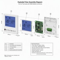 AC817F Digital 3 Kecepatan RS485 Penghemat Energi Fan Coil 2/4pipa Termostat Dinding Persegi 220V Tahan Api PC+ABS Apartemen