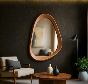 Hecho a mano respetuoso con el medio ambiente ligero asimétrico Irregular diseño ondulado estilo Art Deco espejo de tocador marco de madera de nogal Real hogar - Product Image 1
