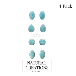 Pendientes de tuerca con cierre de mariposa de forma ovalada redonda de pera Natural Larimar de plata 925, ajuste de bisel de estilo clásico, paquete de 4 pares - Product Image 2