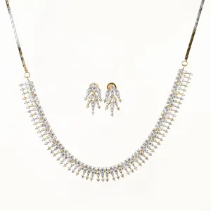 Wholesaler And Manufacturer American Diamond 2 Tone Plated Necklace Set With Classic look 419244