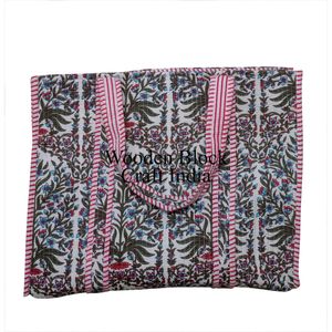 Sac fourre-tout matelassé en coton indien fait main, style bohème vintage, avec deux compartiments ouverts tendance, imprimé au bloc personnalisé, cadeau sur mesure - Product Image 5