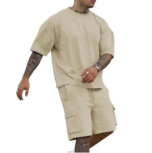 Ensemble de sport d'été pour hommes, directement de l'usine, respirant, streetwear décontracté, séchage rapide, coupe ample, t-shirt et short, ensembles deux pièces - Product Image 1