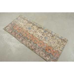 พรมตุรกีขนาด 2.1x4.7 ฟุต พรมโบราณขนาดเล็ก พรมลายตะวันออกสีส้มน้ำเงิน - Product Image 2