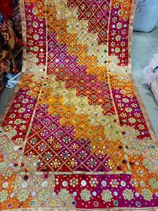 Colorful Floral Pattern Dupatta Glass Work-Ethnic <b>Silk</b> <b>Shawl</b> with Patchwork-Style Design - Product Image 2