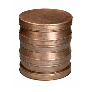 Tabouret d'assise avec revêtement en poudre blanche pour meubles de salon, tabouret décoratif en aluminium en métal en forme de tambour - Product Image 2