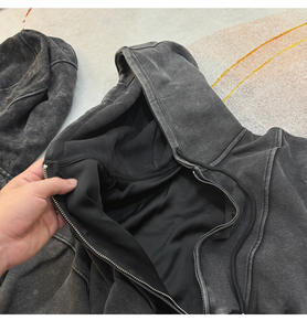 Sweat-shirt à capuche unisexe coupe ample en gros, logo personnalisé, lavage à l'acide, fermeture éclair, impression, sweat-shirt à capuche, veste, blanc, strass - Product Image 6