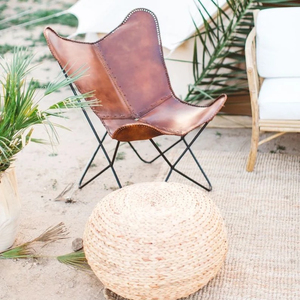 Handmade Retro Leather Butterfly Chair Foldable Rustic Leisure Chair Iron Frame for Home Office Bedroom Living Room Outdoor Use - Product Image 1