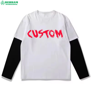 เสื้อยืดแขนยาวทรงโอเวอร์ไซส์สำหรับผู้ชาย Behram International พร้อมขอบตัดสี คอทรงโอ ผ้าเจอร์ซีย์ลำลอง ผ้าฝ้าย - Product Image 5