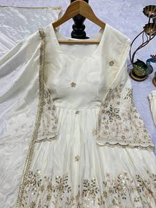 NEW DESIGNER REVERSER MODERN STYLE PARTY WEAR PALAZZO FANCY DUPPATA EMBROIDERY WORK HEAVY CHINON <b>SILK</b> for WEDDING DIWALI Zain - Product Image 3