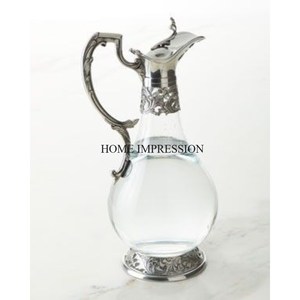 Pichet à vin fantaisie en verre transparent, aluminium moulé, plaqué or, fleurs vintage, base design, poignée, capacité 3L+, pour fête, bar - Product Image 4