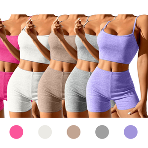 Ensemble de 2 pièces de soutien-gorge et short de yoga pour femmes, respirant, sans couture, avec logo sur le devant, pour le Pilates et l'entraînement au yoga - Product Image 5