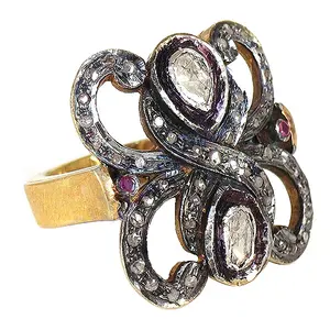 Bague de luxe délicate en rubis et diamants pour femmes, plaqué or jaune, bijoux fins avec incrustation de pierres précieuses taillées, bijoux de mariage élégants - Product Image 1