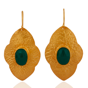 Green Onyx Gemstone <b>Earrings</b> 18k Textured Gold Plated Jewelry Supplier Sterling Silver <b>Dangle</b> <b>Earrings</b> Vintage Collection - Product Image 4