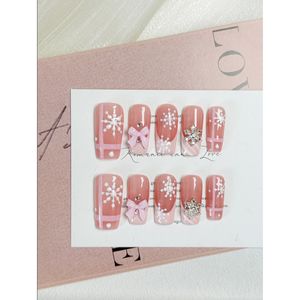 Uñas Postizas Rosa Invierno Brillante - Product Image 1