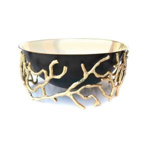 Bol décoratif en métal couleur or Base de forme ronde de table faite à la main Design unique Bol à collations de qualité supérieure de l'Inde - Product Image 1